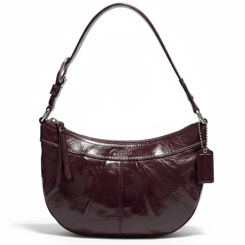 Coach Plum Patent Leather Hobo Bag Y2K Shoulder Purse Z19605